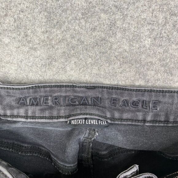 American Eagle Jeans 30x34 Black Slim Faded Distressed Destroyed Denim - Picture 8 of 12